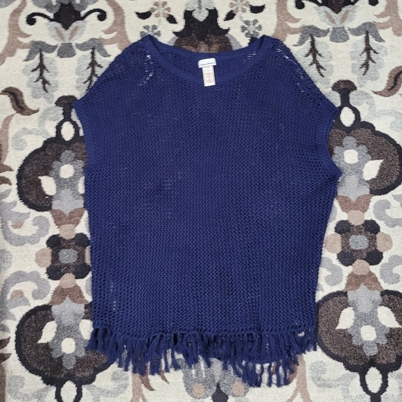 Tommy Bahama Blue Oversized Crochet Tunic Knit Fringe Top Women’s Sz S/M Caftan - Picture 10 of 10